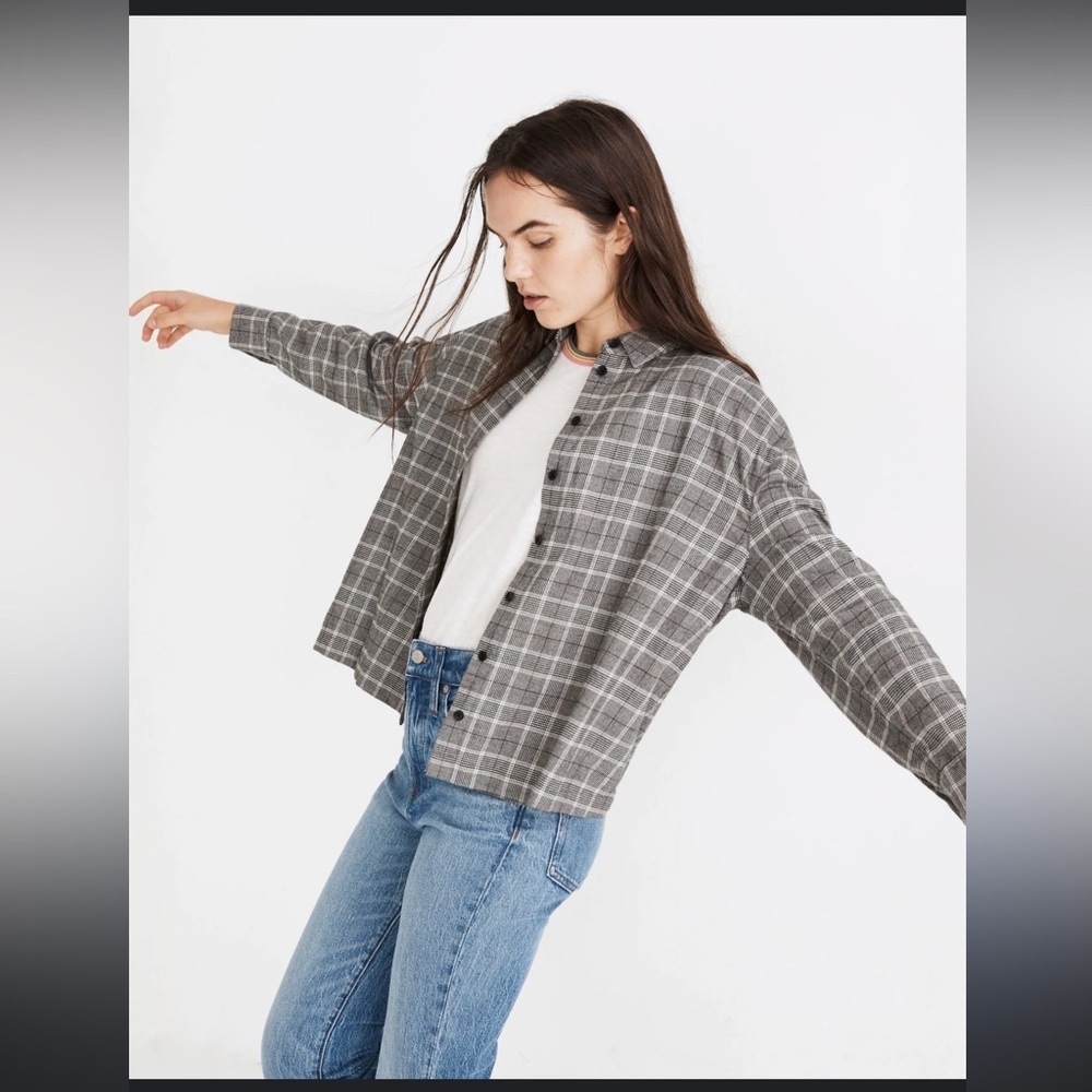 Madewell Flannel Westlake Plaid Shirt in Haze Plaid Wispy Cloud Size Medium